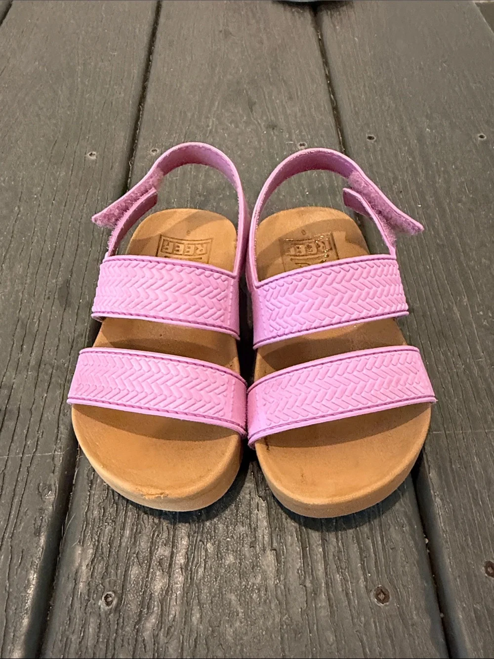 Reef Kids Pink Double-Strap Velcro Sandals with Tan Footbed